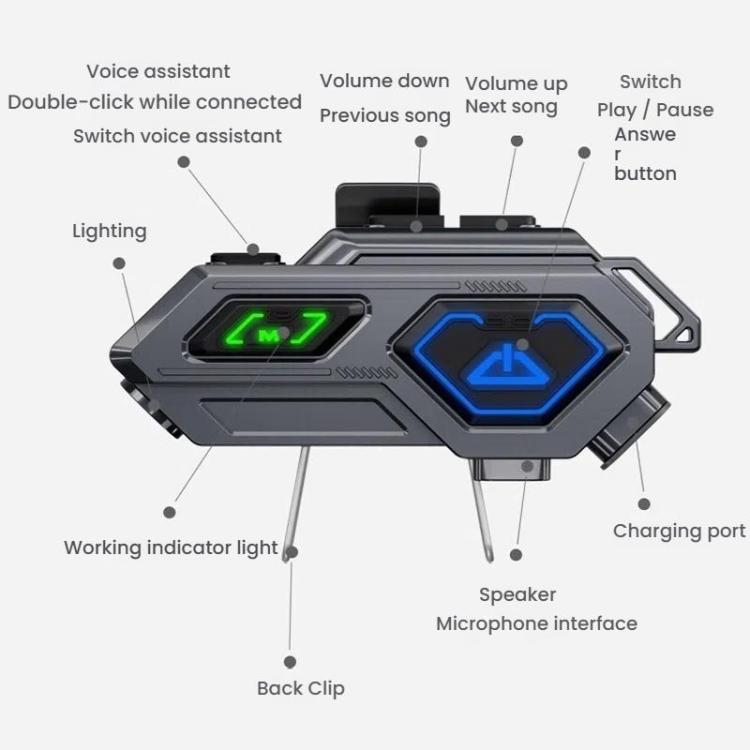 C8Pro IPX7 Waterproof Two-Person Intercom Helmet Bluetooth Headset With Flashlight, Soft Mic, Hard Mic, Soft and Hard Mics