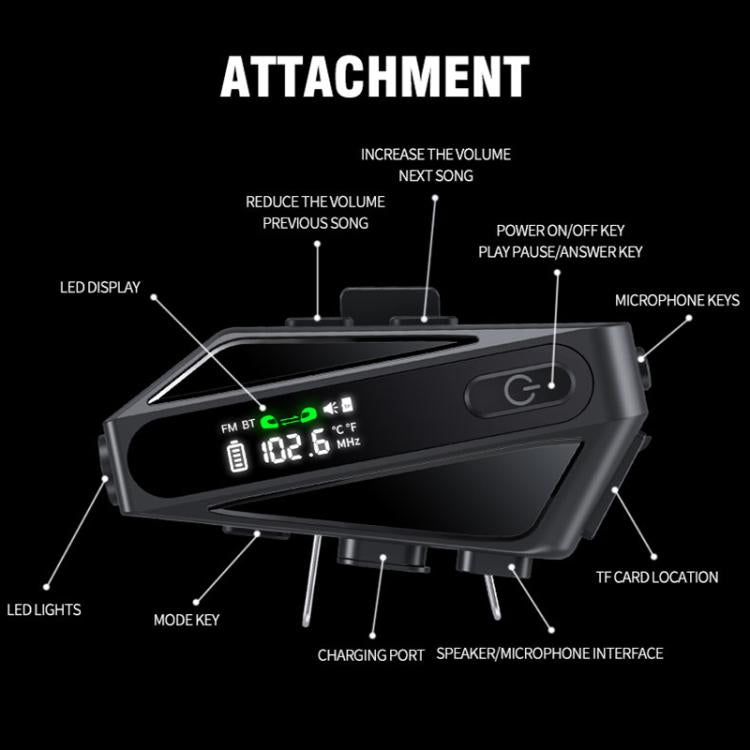 C6 IPX6 Waterproof LED Lighting Wireless Intercom Helmet Bluetooth Headset, Hard Mic, Soft Mic, Soft and Hard Mics