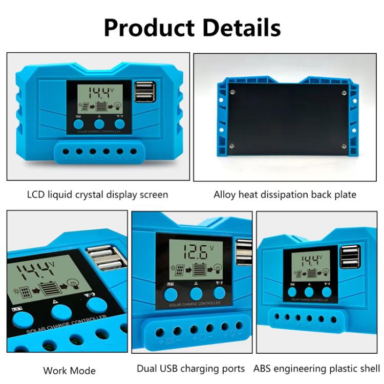 12V 24V Lithium Lead Acid Solar Charge Controller PWM PV Controller With LCD Display, 10A, 20A, 30A