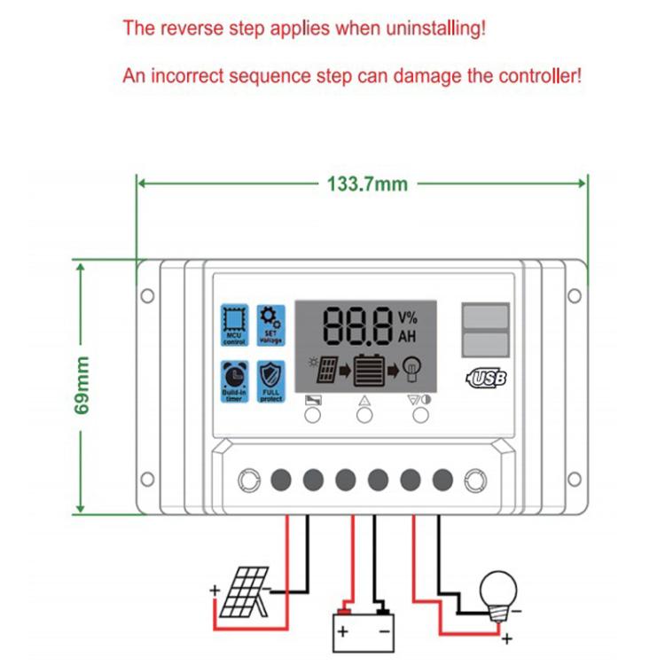 12V 24V Solar Controller PV Solar Charge Controller With LCD Display, 10A, 20A, 30A