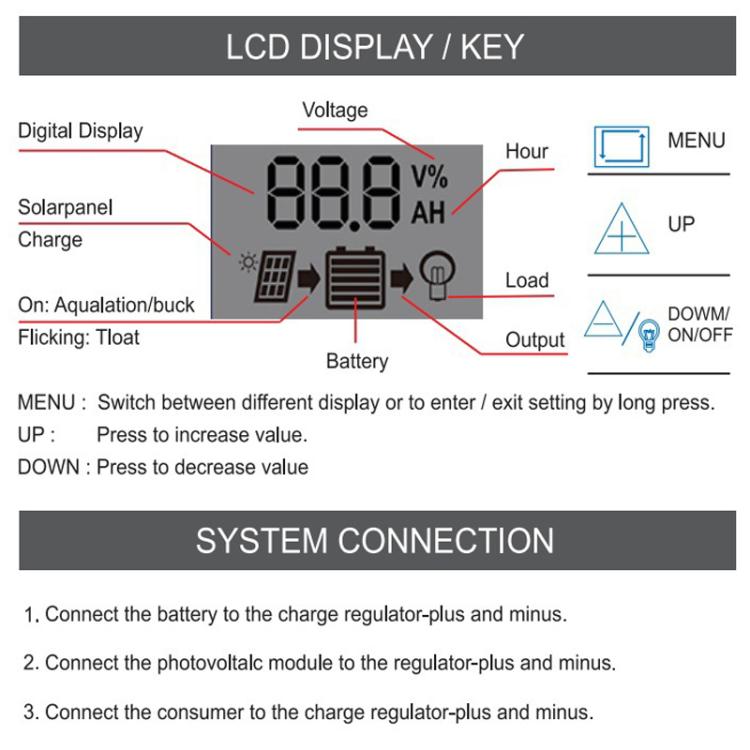 12V 24V Solar Controller PV Solar Charge Controller With LCD Display, 10A, 20A, 30A