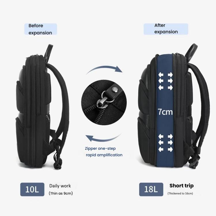 حقيبة ظهر رجالية خفيفة الوزن مقاومة للماء وقابلة للتمدد مع سحاب عائم، Tigernu T-B9121 مقاس 15.6 بوصة، Tigernu T-B9121 مقاس 17 بوصة