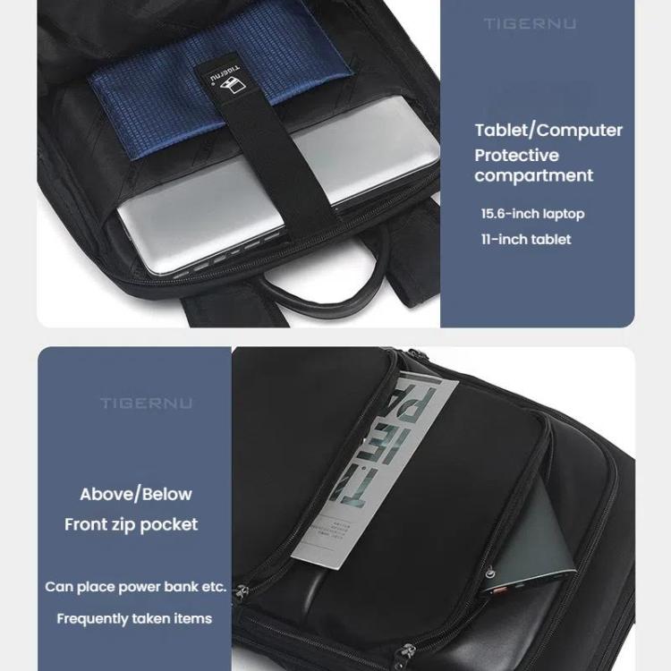 حقيبة ظهر رجالية خفيفة الوزن مقاومة للماء وقابلة للتمدد مع سحاب عائم، Tigernu T-B9121 مقاس 15.6 بوصة، Tigernu T-B9121 مقاس 17 بوصة