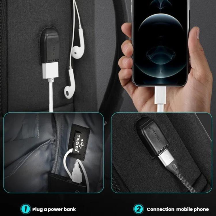 حقيبة ظهر رجالية مضادة للسرقة للكمبيوتر المحمول مع منفذ شحن USB وفتحة سماعة رأس وأحزمة كتف مريحة للسفر والتنقل في العمل، Tigernu مقاس 15.6 بوصة قياسي، Tigernu مقاس 19 بوصة قابل للتوسيع