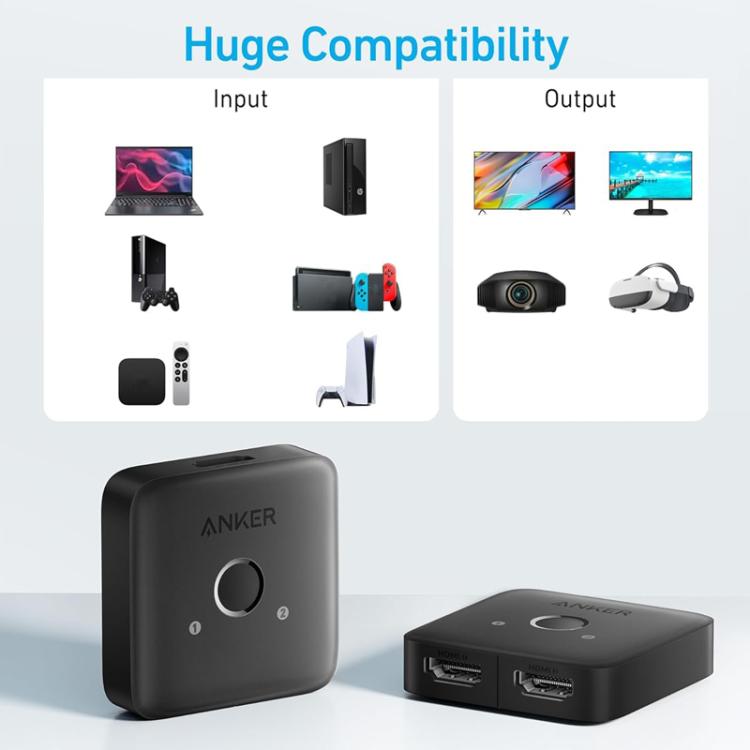 محول HDMI من ANKER A83H1 4K 2 إلى 1 مخرج لمحطة الإرساء، A83H1