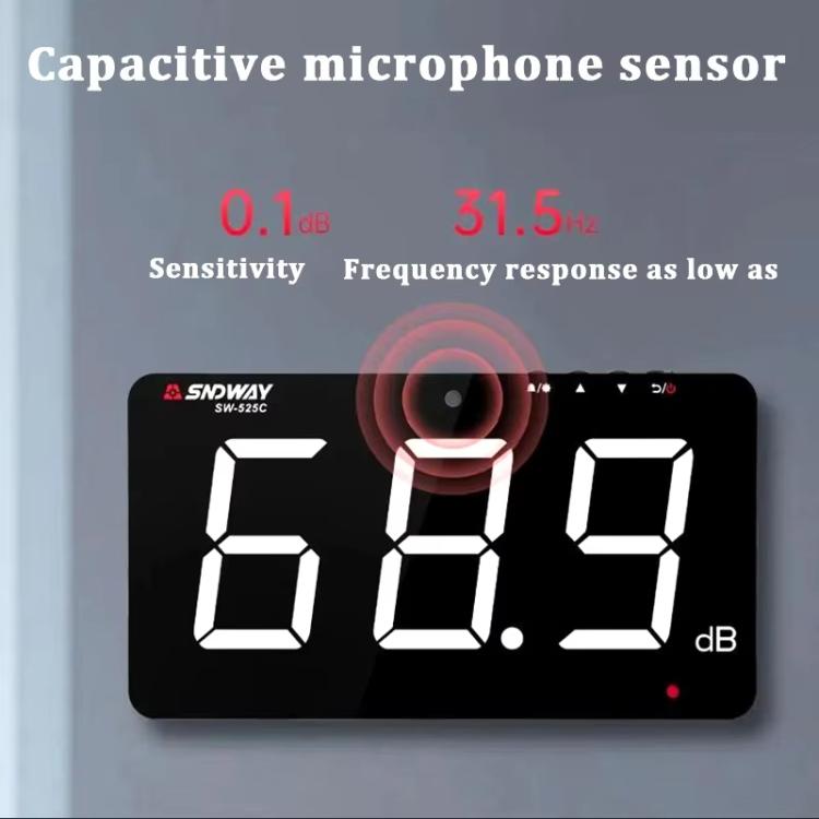 9.6 inch Wall Mounted Decibel Meter Large Screen Environmental Noise Monitor, SW-525C, SW-525D