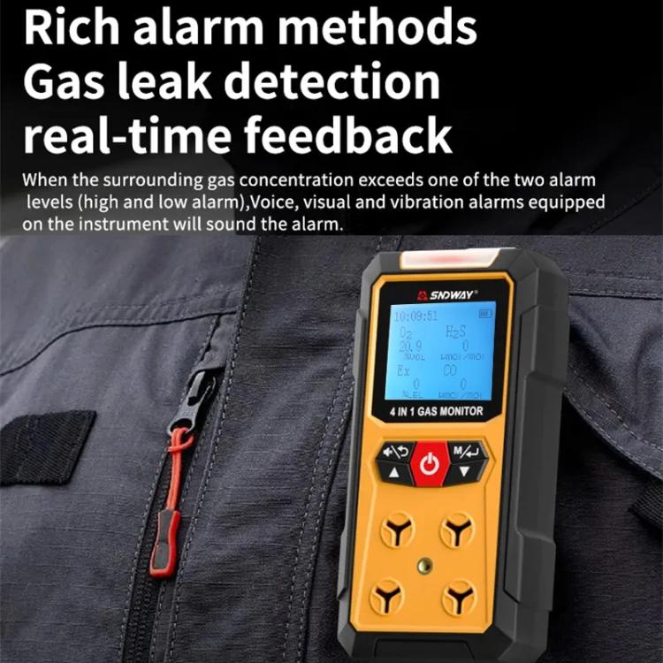 SNDWAY SW7500A 4 In 1 Gas Detector Combustible Gas Oxygen Hydrogen Sulfide Toxic and Harmful Detection Explosion-proof, Standard, With Pump Suction