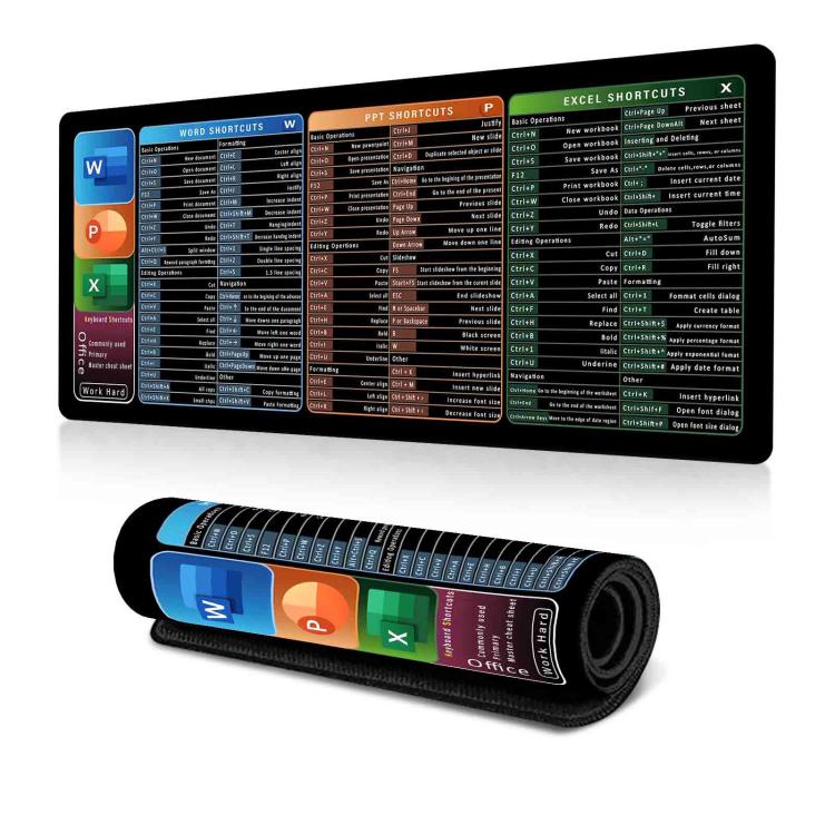 Keyboard Shortcut Desk Mat Mouse Pad Non-Slip Office Desk Pad With Computer Commands, 300x600x2mm, 300x600x3mm, 300x700x2mm, 300x700x3mm, 300x800x2mm, 300x800x3mm, 400x800x2mm, 400x800x3mm, 400x900x2mm