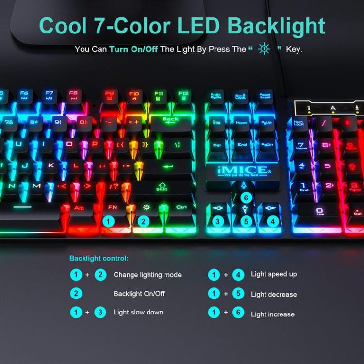 Floating Keycaps Rainbow Backlight Wired Keyboard Mouse Set, iMICE AN-300 Arabic, iMICE AN-300 English