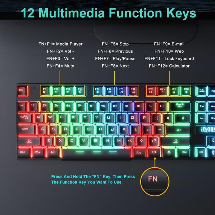 Floating Keycaps Rainbow Backlight Wired Keyboard Mouse Set, iMICE AN-300 Arabic, iMICE AN-300 English