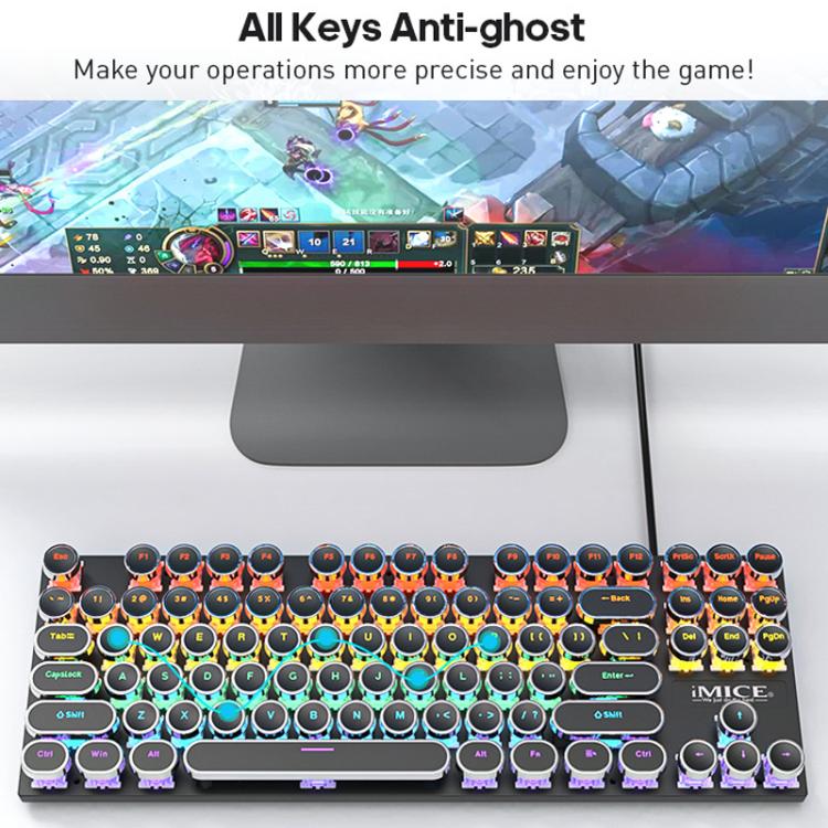 iMICE GK-800 87 Keys USB Wired RGB Round Keycap Mechanical Keyboard, GK-800