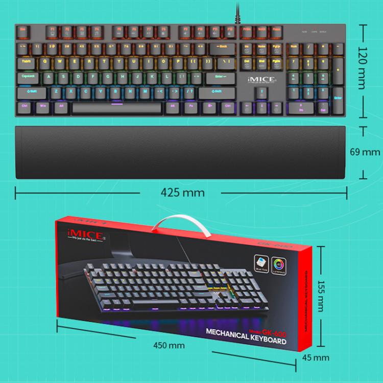 USB Wired RGB Mechanical Metal Gaming Keyboard, iMICE GK-600, iMICE GK-600 With Hand Rest