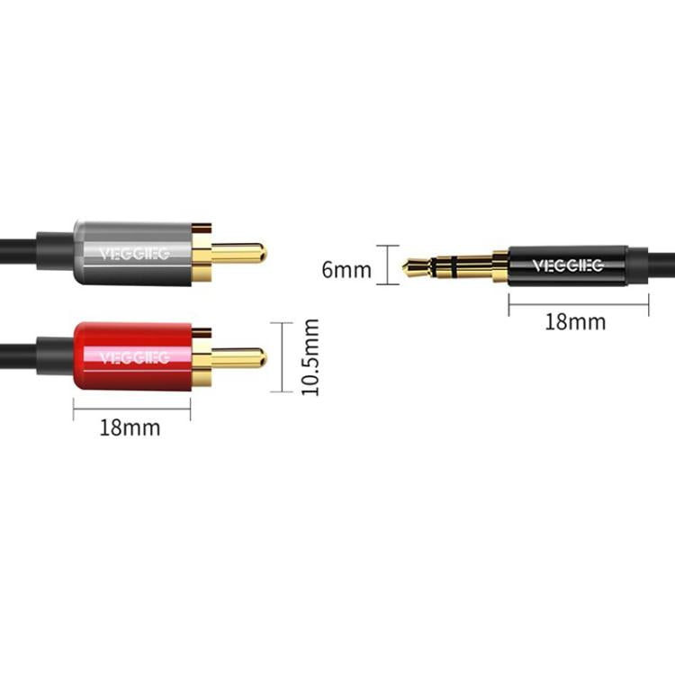 VEGGIEG 3.5mm 3.5 To 2RCA Audio Cable Cell Phone Computer Speaker Connection Cable, 1m, 1.5m, 2m, 3m, 5m, 8m, 10m