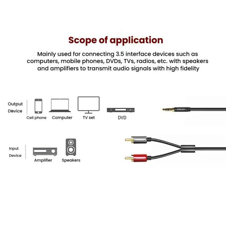 VEGGIEG 3.5mm 3.5 To 2RCA Audio Cable Cell Phone Computer Speaker Connection Cable, 1m, 1.5m, 2m, 3m, 5m, 8m, 10m
