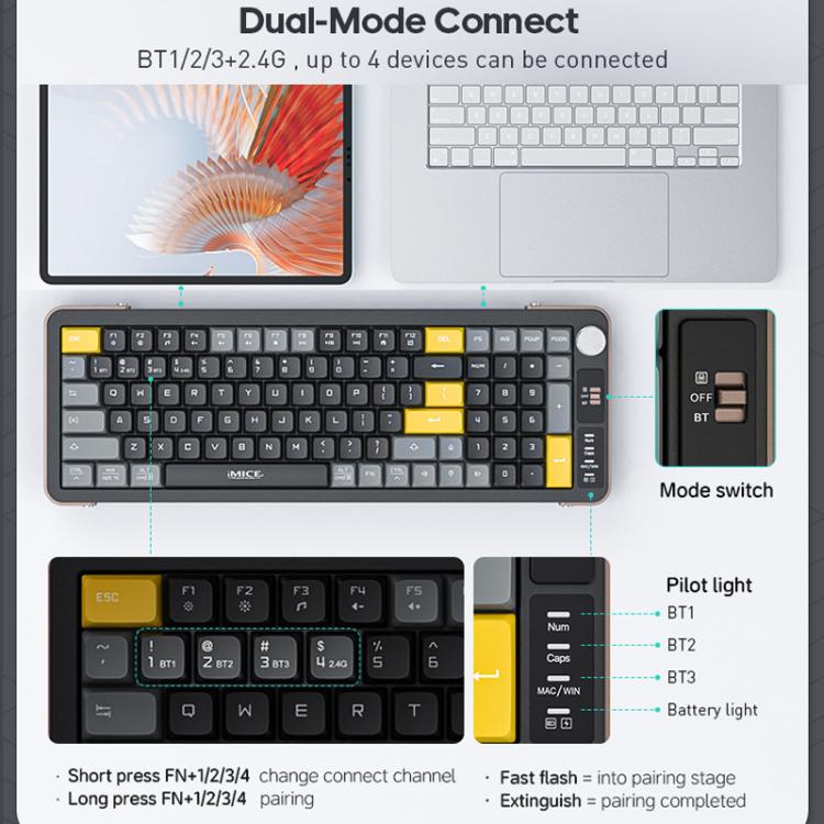 IMICE AN-800 Wireless Bluetooth Dual Mode Scissor Foot Structure Silent Keyboard