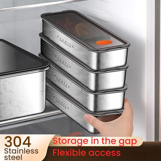 Stainless Steel Slim Rectangular Food Storage Container 304 Narrow Space-Saving Fridge Organizer Box