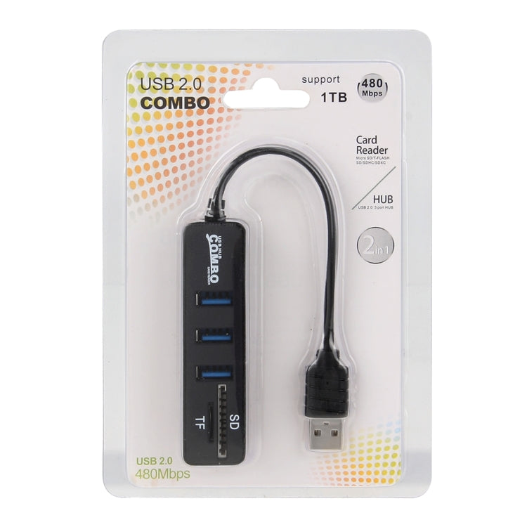 2 in 1 USB 2.0 480Mbps 3 Ports HUB COMBO + Micro SD / T-FLASH SD / SDHC / SDXC Card Reader for Windows XP / Vista / 8.1 / 7 / 8, MAC, etc, USB 2.0 (White), USB 2.0 (Black)