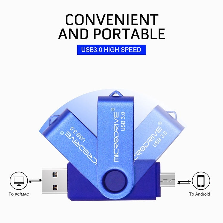 قرص تخزين دوار معدني مزدوج الاستخدام، سعة 16 جيجابايت، بمنفذ USB 3.0، مناسب للهواتف الذكية وأجهزة الكمبيوتر التي تعمل بنظام أندرويد