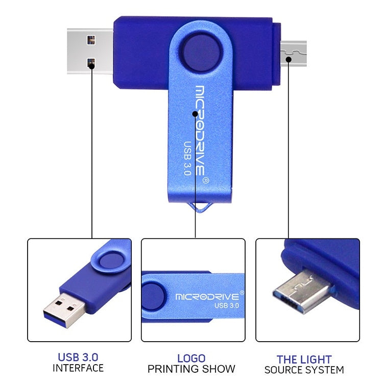 قرص تخزين دوار معدني مزدوج الاستخدام، سعة 16 جيجابايت، بمنفذ USB 3.0، مناسب للهواتف الذكية وأجهزة الكمبيوتر التي تعمل بنظام أندرويد