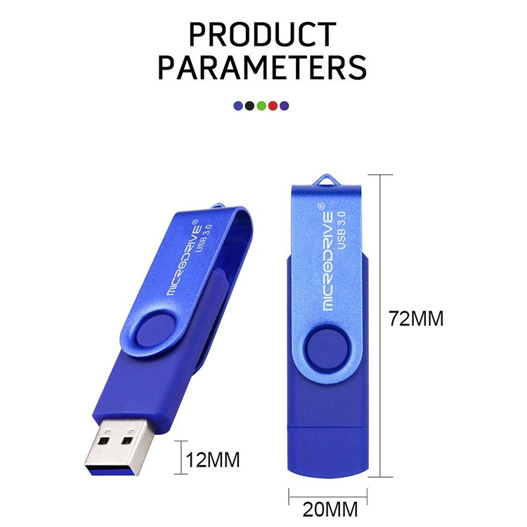 قرص تخزين دوار معدني مزدوج الاستخدام، سعة 16 جيجابايت، بمنفذ USB 3.0، مناسب للهواتف الذكية وأجهزة الكمبيوتر التي تعمل بنظام أندرويد