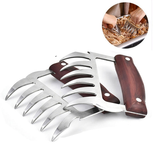 2 PCS Bear Claw Shaped stainless steel Barbecue Fork Chicken Shredded Wooden Handle Anti-skid Creative Kitchen Fork Claw Meat Claw Splitter