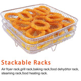 3-Layer Square Air Fryer Steam & Dehydration Rack – Stackable Stainless Steel Cooking Accessory