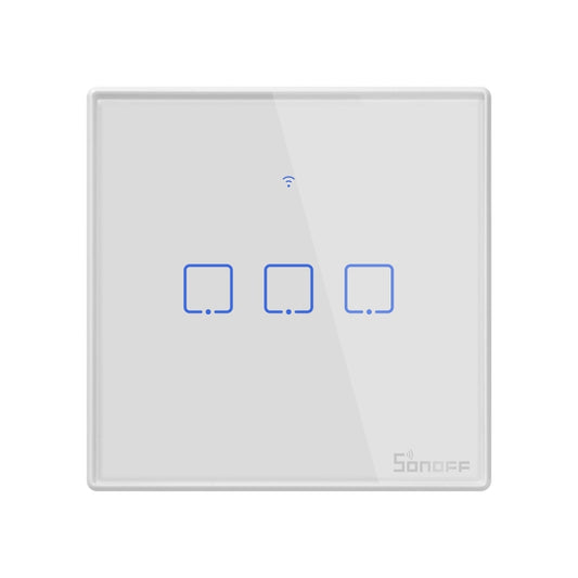 مفتاح حائط Sonoff T2 Touch 86 مم مع لوحة زجاجية مقواة للمنزل الذكي، مفتاح إضاءة يعمل باللمس، متوافق مع Alexa وGoogle Home، تيار متردد 100 فولت - 240 فولت، قابس الاتحاد الأوروبي، 86 مم/3 مقابس الاتحاد الأوروبي
