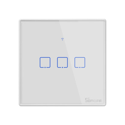 Sonoff T2 Touch 86mm Tempered Glass Panel Wall Switch Smart Home Light Touch Switch, Compatible with Alexa and Google Home, AC 100V-240V, EU Plug, 86mm/ 3 EU Plug