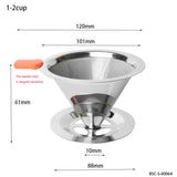 V60 Stainless Steel Coffee Filter with Base for Pour Over Brewing,