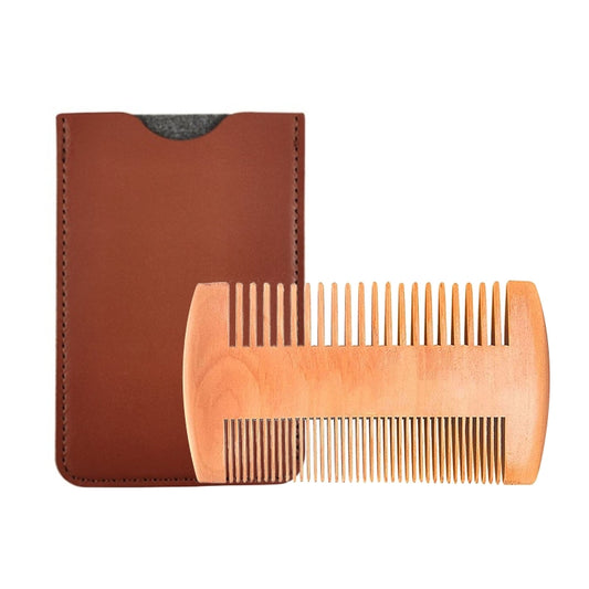 TW-BC90 Wooden Beard Comb – Double-Sided Beard & Mustache Comb with PU Leather Case for Men’s Grooming