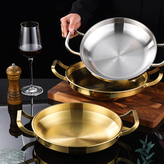 Thickened Stainless Steel Double Ears Pan Seafood Rice Pan Fried Chicken Tray, Size: 22cm Silver