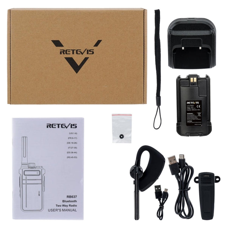 جهاز لاسلكي RETEVIS RB637 EU Frequency PMR446 16CHS بدون ترخيص، لاسلكي ثنائي الاتجاه، لاسلكي محمول بتقنية البلوتوث، RB637