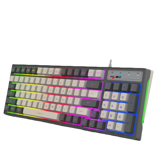 لوحة مفاتيح ألعاب سلكية HXSJ V600 مزودة بإضاءة خلفية RGB وتقنية صب الحقن ثنائية الألوان و96 مفتاحًا