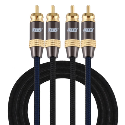 كابل صوت محوري مضفر من النايلون مطلي بالذهب من EMK، مكون من 2 × RCA ذكر إلى 2 × RCA ذكر، للتلفزيون / مكبر الصوت / المسرح المنزلي / DVD، بطول 1 متر، 1.5 متر، 2 متر، 3 متر، 5 متر