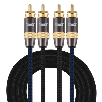 كابل صوت محوري مضفر من النايلون مطلي بالذهب من EMK، مكون من 2 × RCA ذكر إلى 2 × RCA ذكر، للتلفزيون / مكبر الصوت / المسرح المنزلي / DVD، بطول 1 متر، 1.5 متر، 2 متر، 3 متر، 5 متر