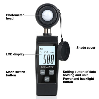مقياس الضوء الرقمي RZ851، المدى: 0-200,000 لوكس، RZ851