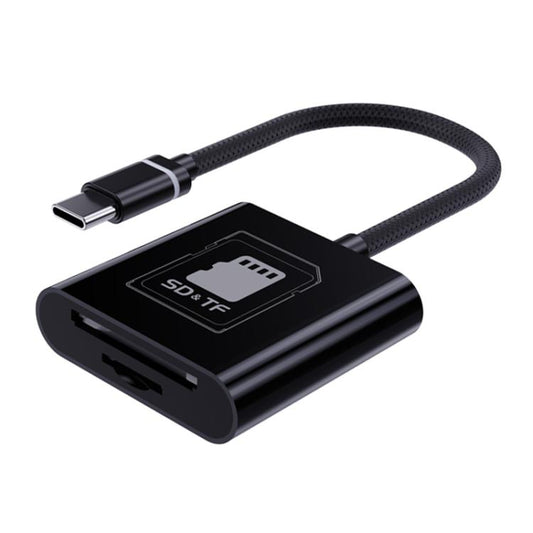 قارئ بطاقات 2 في 1 SD + TF، من النوع C، USB + 8 Pin