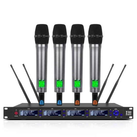 نظام ميكروفون لاسلكي متعدد الاستخدامات XTUGA M6604S-H، ميكروفون محمول باليد UHF رباعي القنوات، M6604S-H