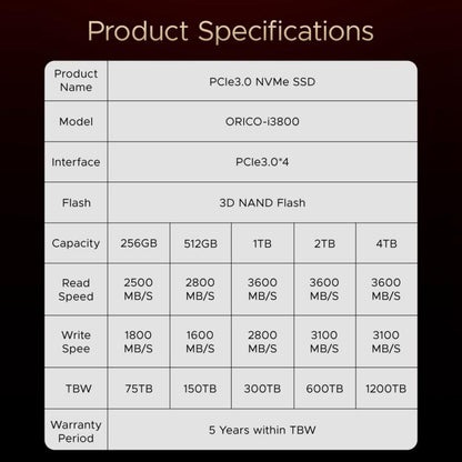 ORICO-i3800 M.2 NVME 2280 SSD، 1 تيرابايت، 2 تيرابايت