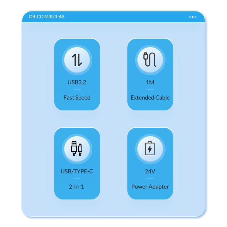 موزع إرساء ORICO M3U3-4A 4 في 1 من النوع C إلى USB 3.2، M3U3-4A