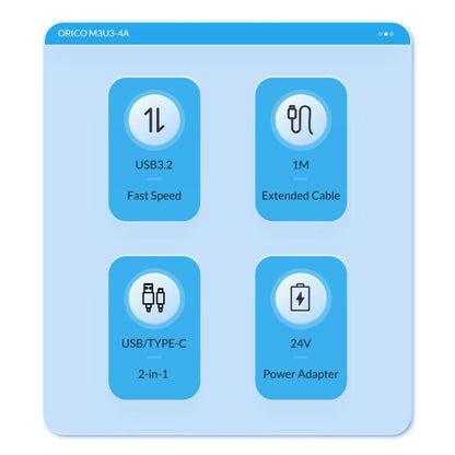 موزع إرساء ORICO M3U3-4A 4 في 1 من النوع C إلى USB 3.2، M3U3-4A