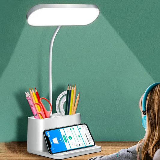 LED 3-color Pen Holder Desk Lamp Smart Voice Control Light(White)