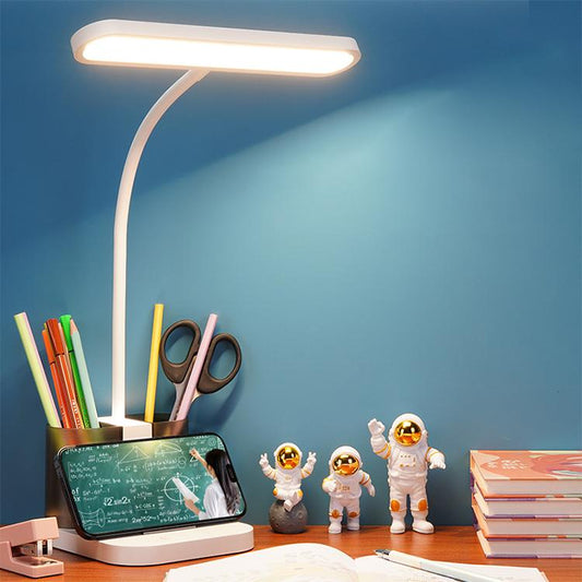 Double Pen Holder USB Rechargeable LED Study Desk Lamp(White)