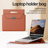 Handle Portable Laptop Briefcase PU Leather Laptop Sleeve with Foldable Stand