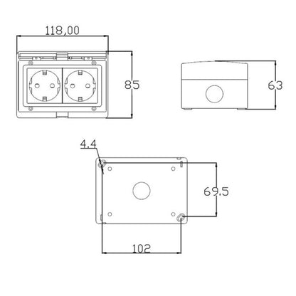 Outdoor IP55 Waterproof Double-connection Socket, EU Plug