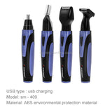 SPORTSMAN 4-in-1 USB Rechargeable Nose & Ear Hair Trimmer Electric Beard Shaver Face Eyebrow Grooming Kit for Men (Blue)