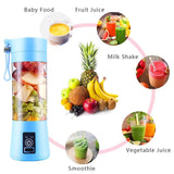 USB Rechargeable Electric Automatic Vegetable Fruit Citrus Orange Juice Maker Cup Mixer Bottle (380ML)(6 Blades Blue)