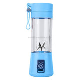 USB Rechargeable Electric Automatic Vegetable Fruit Citrus Orange Juice Maker Cup Mixer Bottle (380ML)(6 Blades Blue)