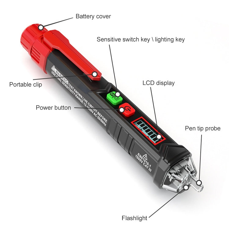 قلم اختبار HABOTEST HT100 بشاشة LCD رقمية عالية الحساسية مع إنذار صوتي وضوئي، HT100