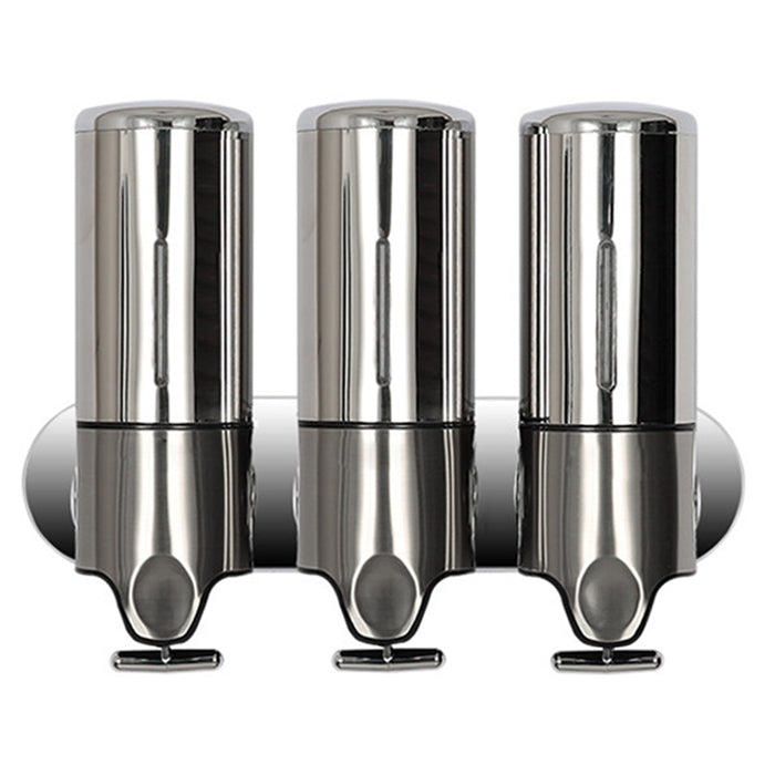 Triple Hotel Shower Manual Dispenser Wall Mounted Washing Liquid Shampoo Soap Bottle, Capacity: 1200ml (Stainless Steel)